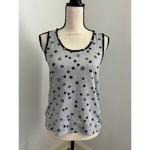 Lucky Brand Grey Star Print Tank Top Small Navy Blue Knit Celestial USA Preppy